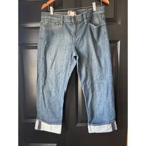 Y2K Gap Size 12 Women Jeans Mid Rise Premium Straight Crop Cuff Blue Denim,